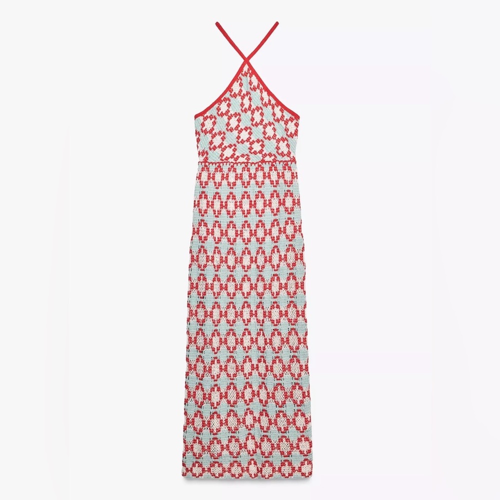 Zara Red and White Patterned Dress